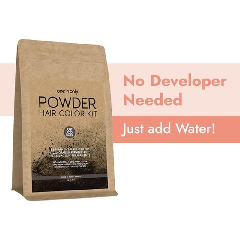 One N' Only Powder Hair Color Kit - Black Permanent Color for 100% Gray Coverage | Just Add Water, No Developer Needed, Vegan & Cruelty-Free