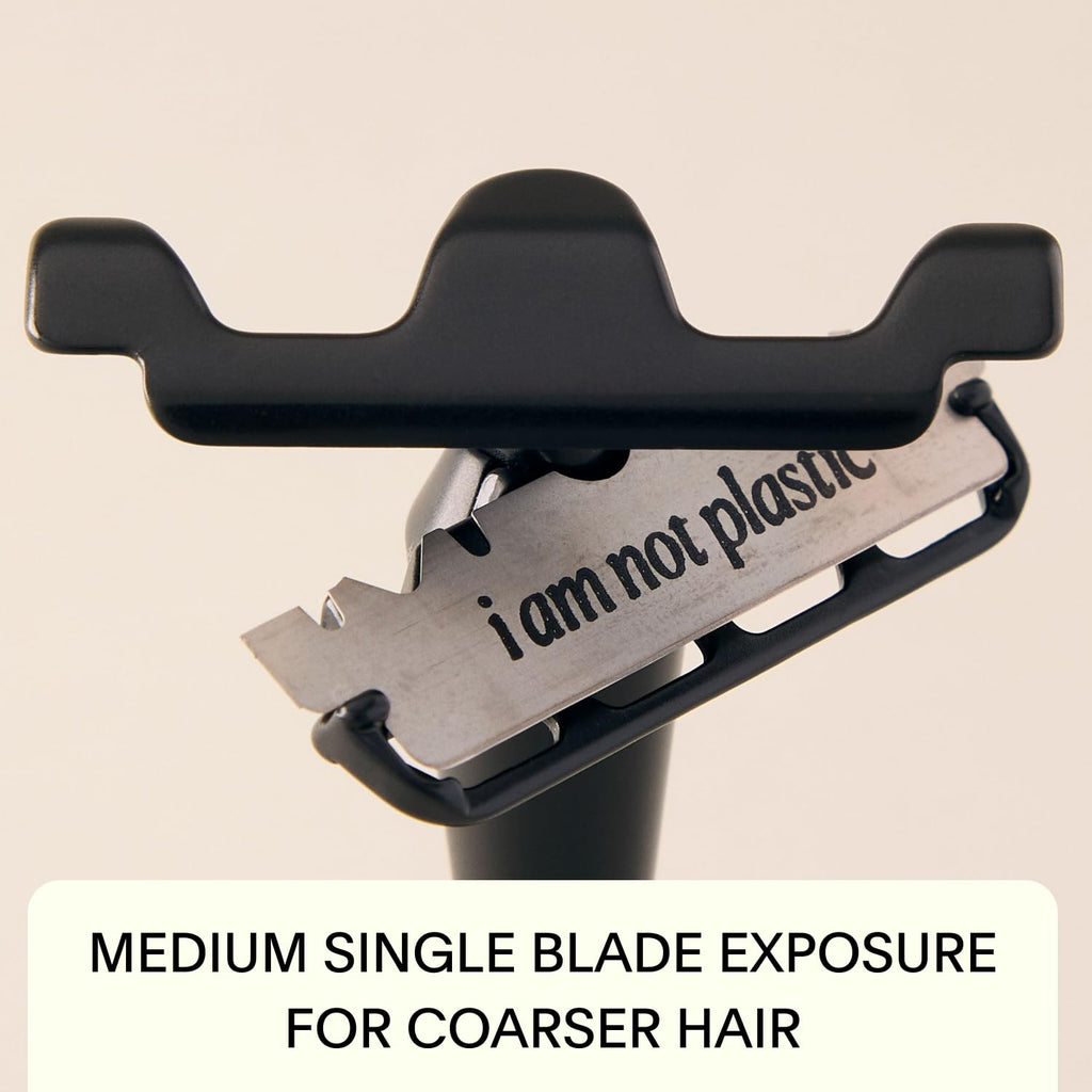 Leaf Shave | The Thorn Razor Set, Mercury - Includes Thorn Razor, Matching Stand, 50-Pack of Single-Edge Blade Refills, and Blade Bank