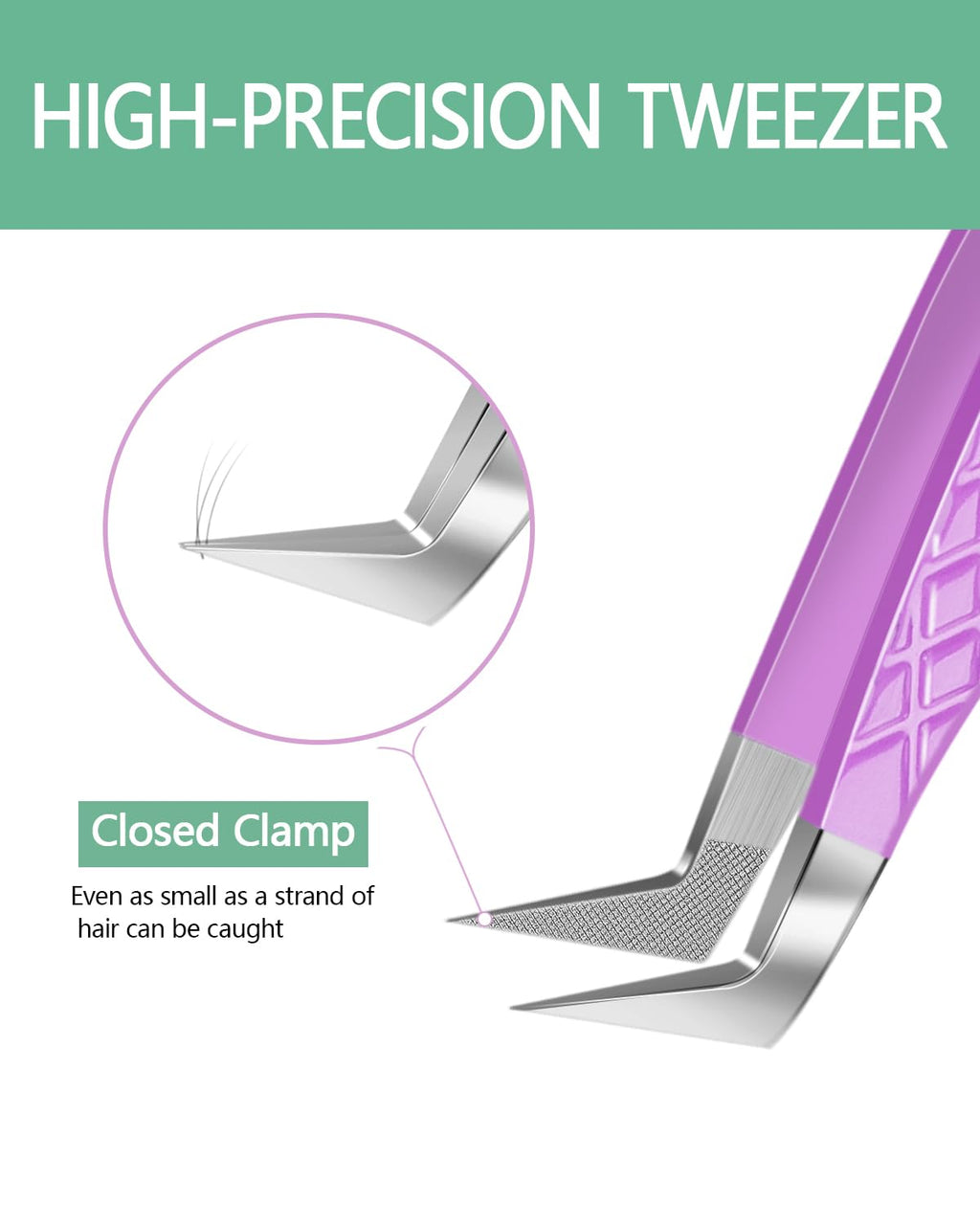 MORGLES Lash Tweezers for Eyelash Extensions, 90 Degree Fiber Tip Eyelash Extension Tweezers for Volume Lashes with Bag, Purple