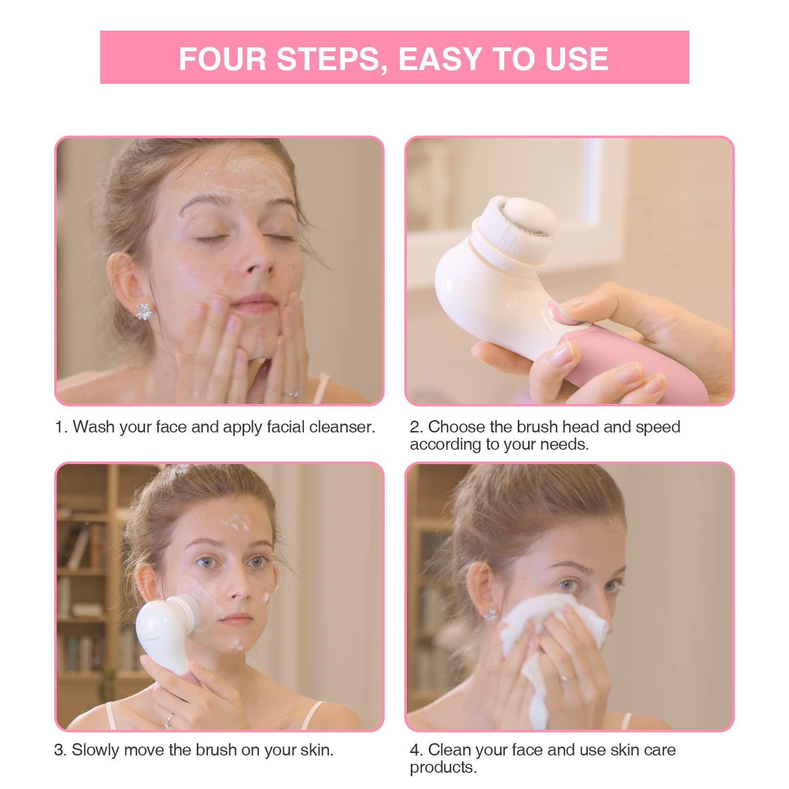 TOUCHBeauty Spin Brush Face Cleanser with 3 Brush Heads for Deep Cleansing Exfoliation and Massaging