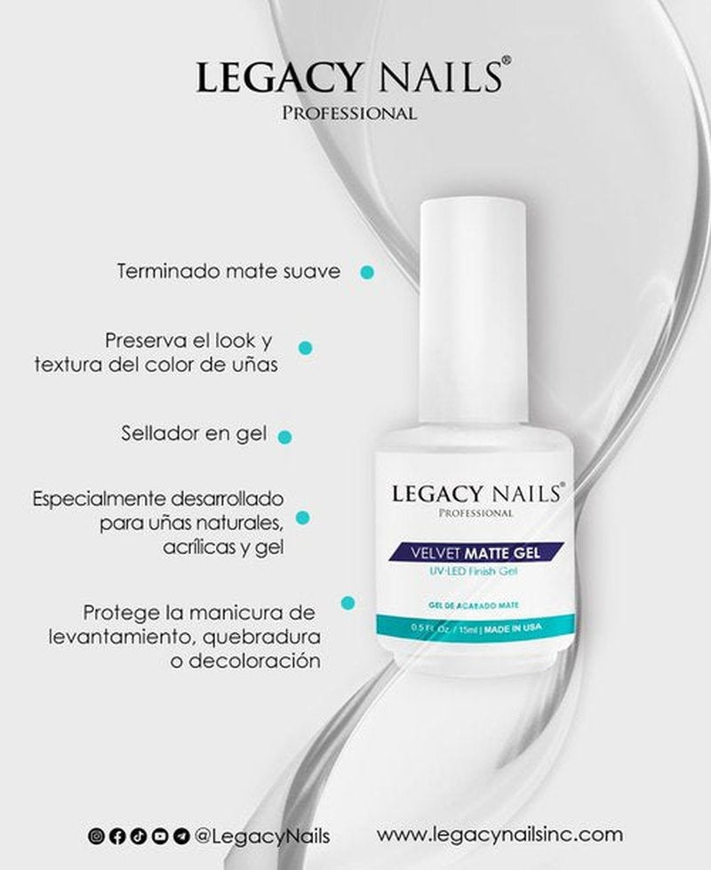 Legacy Nails Perfect Matte Gel 0.5 oz - Velvet Matte Finish - Gel Sealer - Long-Lasting - No Wipe - No Chipping, Peeling or Discoloration - Preserving Look and Texture of Nails - UV or LED gel-curing Lamp