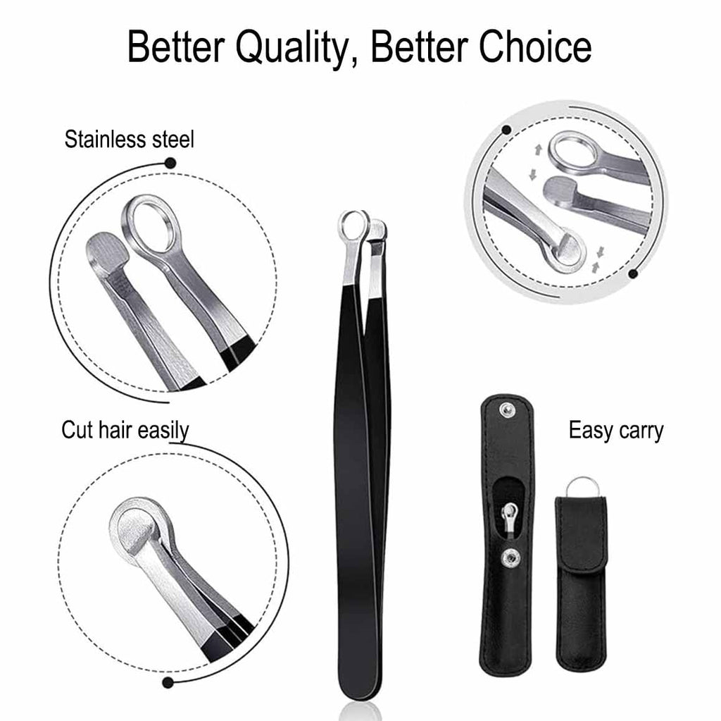 Liangery Manual Nose Hair Trimmer for Men Women- Stainless Steel Precision Blades, Leather Case, Tweezers Style Nasal Cutter, Eyebrow, Ear & Facial Grooming Tool (Tarnish)