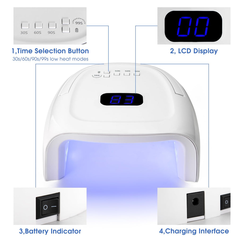 UV LED Nail Lamp, 60W Cordless Nails Lamp Professional LED Nail Light for Gel Nails Nail Dryer with 42 Beads, Perfect for Salon Manicure, Pedicure(White)
