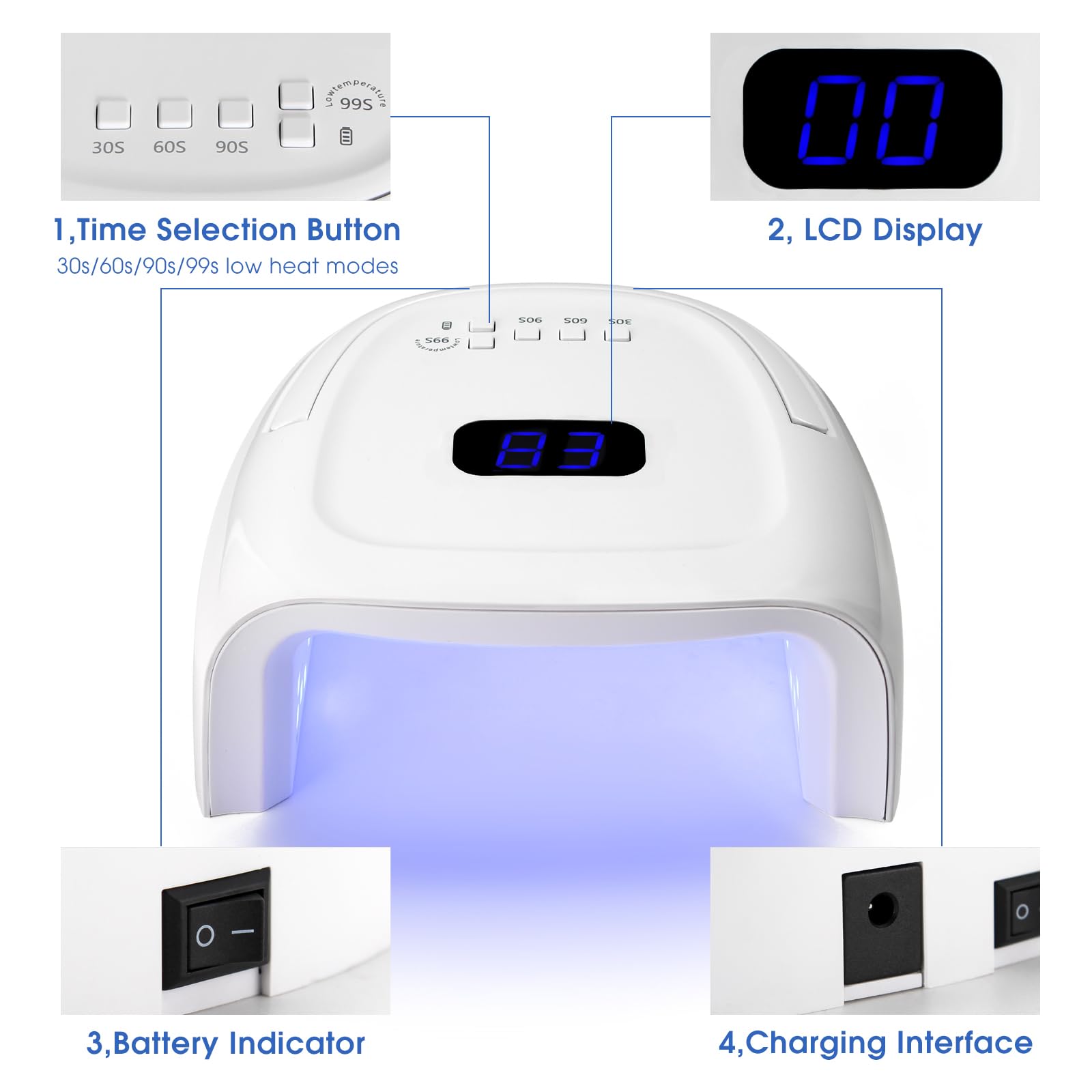 UV LED Nail Lamp, 60W Cordless Nails Lamp Professional LED Nail Light for Gel Nails Nail Dryer with 42 Beads, Perfect for Salon Manicure, Pedicure(White)