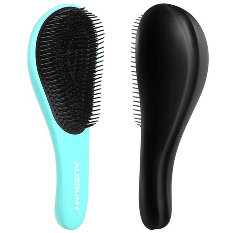 Aussumy 2 Pack Detangling Hair Brush - Detangler Hairbrush with Ultra Soft Bristles for Effortless Tangle Removal - For Dry Wet Damaged Curly Hair for Men Women Girls Boys Kids - Black & Green