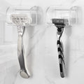 LUEXBOX 2 Pack Razor Holder with Cover for Shower Wall, Self Adhesive Razor Stand Shaver Organizer, Plastic Razor Hanger Hooks Compatible with Fusion 5 Proglide, Mach 3 Classic (Clear)