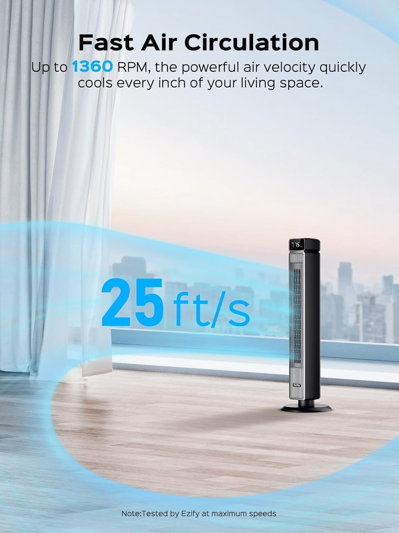 **Tower Fan - 40" Oscillating Cooling Fan with Remote, 6 Speeds, 12H Timer & Quiet 30dB Design**
