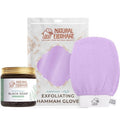 Natural Elephant Moroccan Black Soap 200g (7oz) and Exfoliating Hammam Glove Combo (Lovely Lilac)