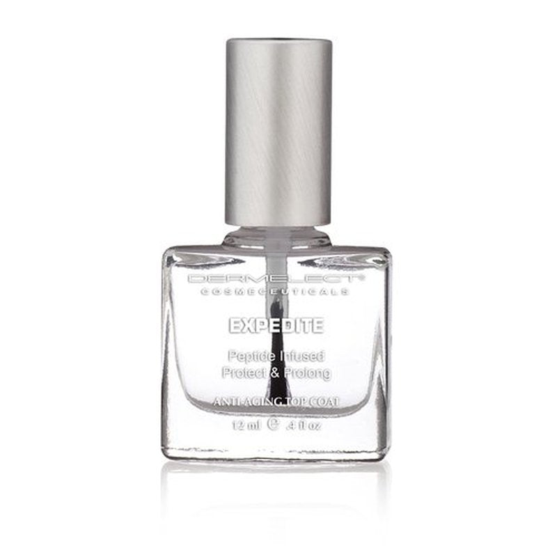 Dermelect Expedite Protect & Prolong Top Coat with Keratin Protein Peptides Strengthening, Hardening Protective High Shine, Quick Dry, Chip Free Treatment for Gel and Acrylic Damaged Nails 0.4 oz