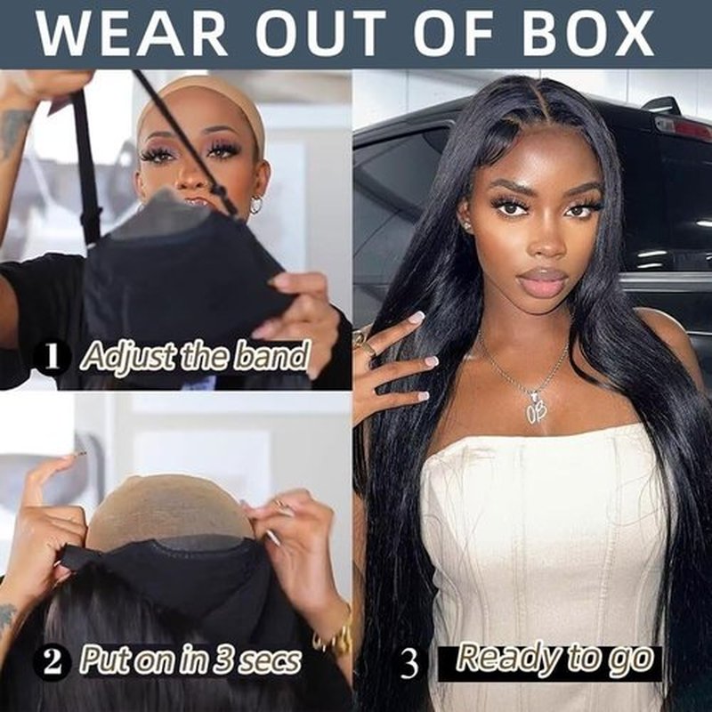 KFgood Wear and Go Glueless Wigs Human Hair Pre Plucked Pre Cut HD Lace 6x4 Straight Lace Front Wigs Human Hair Ready to Wear Wigs Glueless Human Hair 180% Density for Women 22 Inch