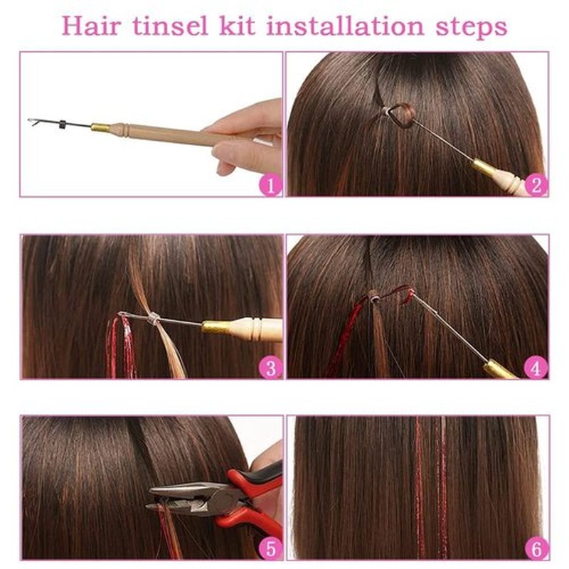 Hair Tinsel Kit, Fairy Hair Tinsel with Tools 48 Inch Hair Tinsel Heat Resistant Safe 12 Colors Glitter Tinsel Hair Extensions 3200 strands (12 Colors Hair Tinsel Kit)