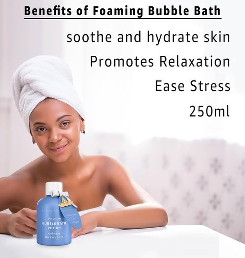 Skiennix Collagen Bubble Bath - Long-Lasting Foam with Oatmeal, Milk & Honey | Moisturizing Spa Gift for Relaxation