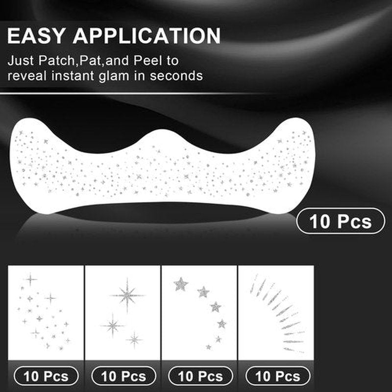 20PCS Glitter Freckles, Glitter Freckles Face Tattoo, Sparkle Freckles for Women and Kids, Cute Star Waterproof Silver Temporary Face Tattoos Glitter Glow Up Patches Makeup Patches (Silver)