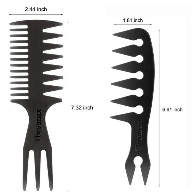 Skiennix Hair Comb Styling Set - Double-Sided Brushes & Afro Pick for African American Hair | 2-Piece Black Set