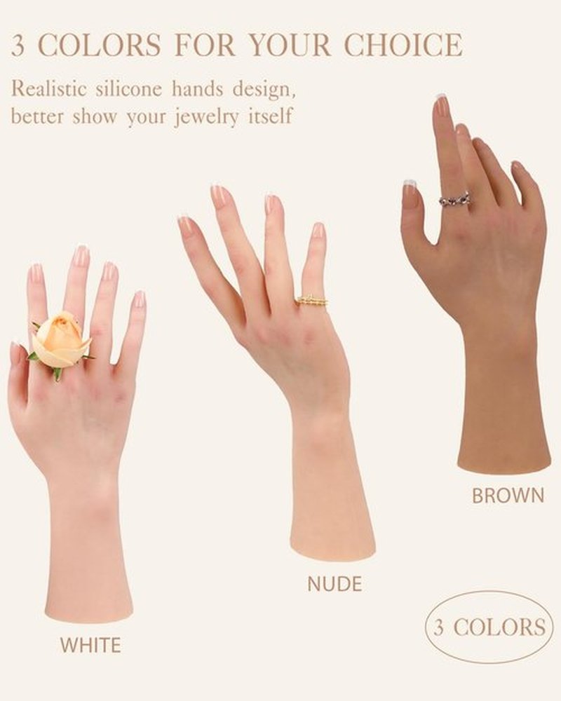 KUMIHO Realistic Silicone Female Hand Model - Fake for Jewelry Display, Tattoo Training, Practice Art Sketch With Nails, Right Hand With Skeleton, Brown