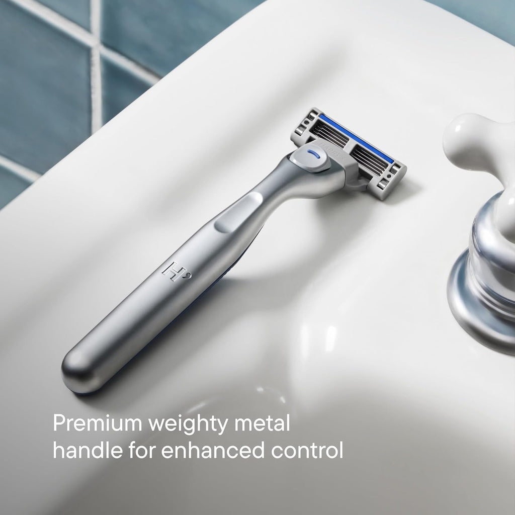 Harry's Plus Trial Shaving Kit for Men - Premium Handle, Razor Blade Cartridge, Foaming Shave Gel, and Travel Blade Cover - Advanced Pivoting System - Moss
