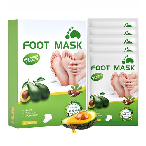 Dr.Pedi Foot Mask for Cracked Feet Repairing Foot Moisturizing Masks For Dry Feet Hydrating Foot Care Treatment with Avocado Oil 5 Pairs