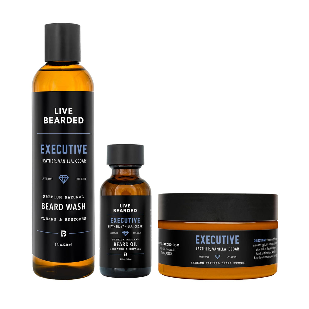 Live Bearded® 3-Step Beard Grooming Kit, Executive, Cedar, Vanilla