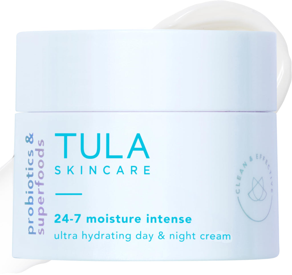 TULA Skin Care 24-7 Moisture Intense Ultra Hydrating Day & Night Cream - Travel-Size, Ultra Nourishing Moisturizer for Face. Soothe Skin, Maintain Skin Balance & Improve Skin Smoothness, 0.5 oz.