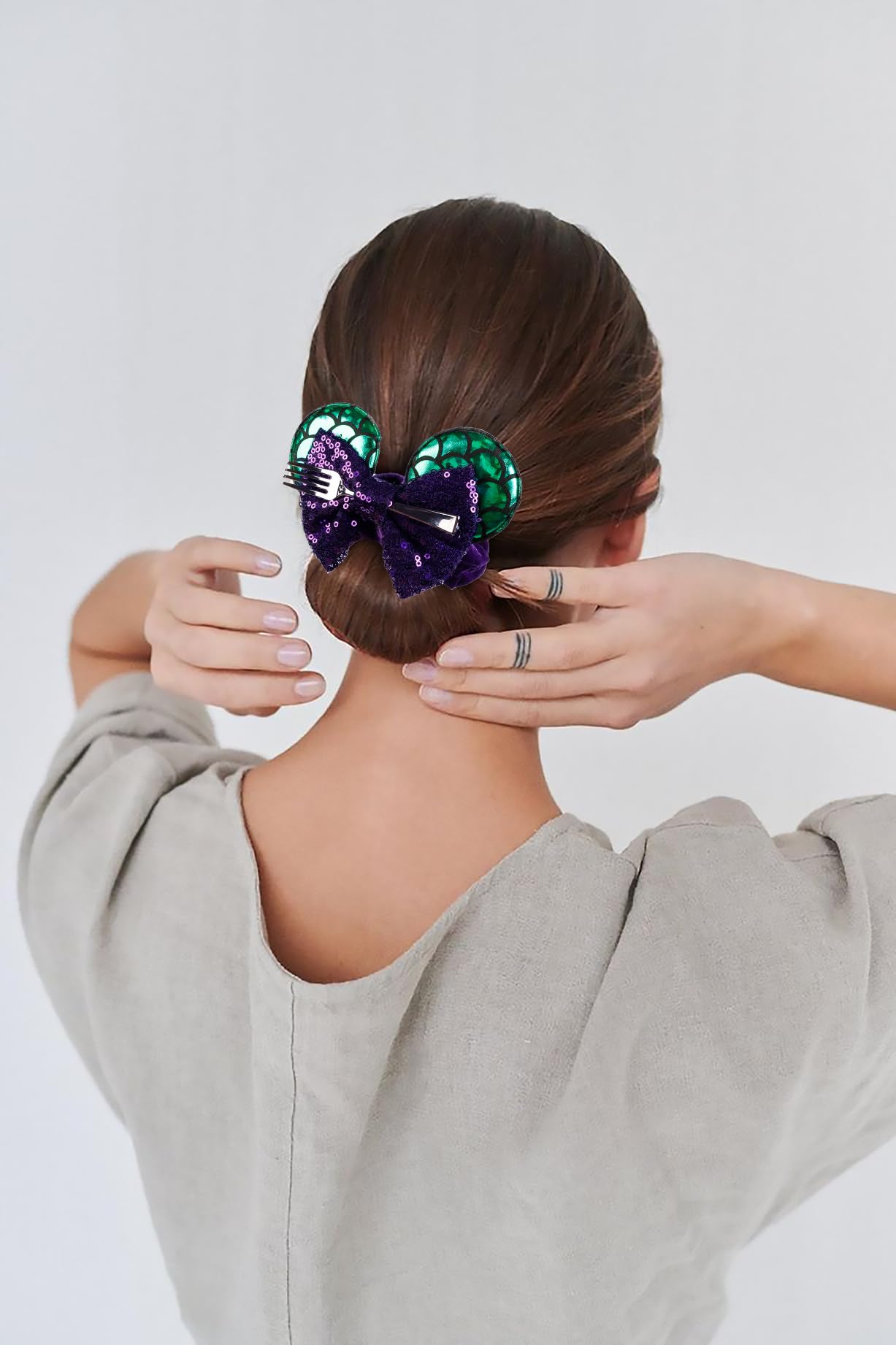 WOVOWOVO Mouse Ear Hair Scrunchies, 2 Count Mermaids Velvet Hair Ties for Ponytail, Cute Hair Accessories for Women and Girls, Purple