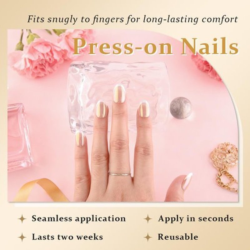 evpct French Tip Press On Nails Short Round Oval, Nude + Wihte Tips, Chrome Glazed Short Round Oval Fake False Press on Nails, Reusable Soft Gel Stick on nail Press ons with Nail Kit, Salon Quality