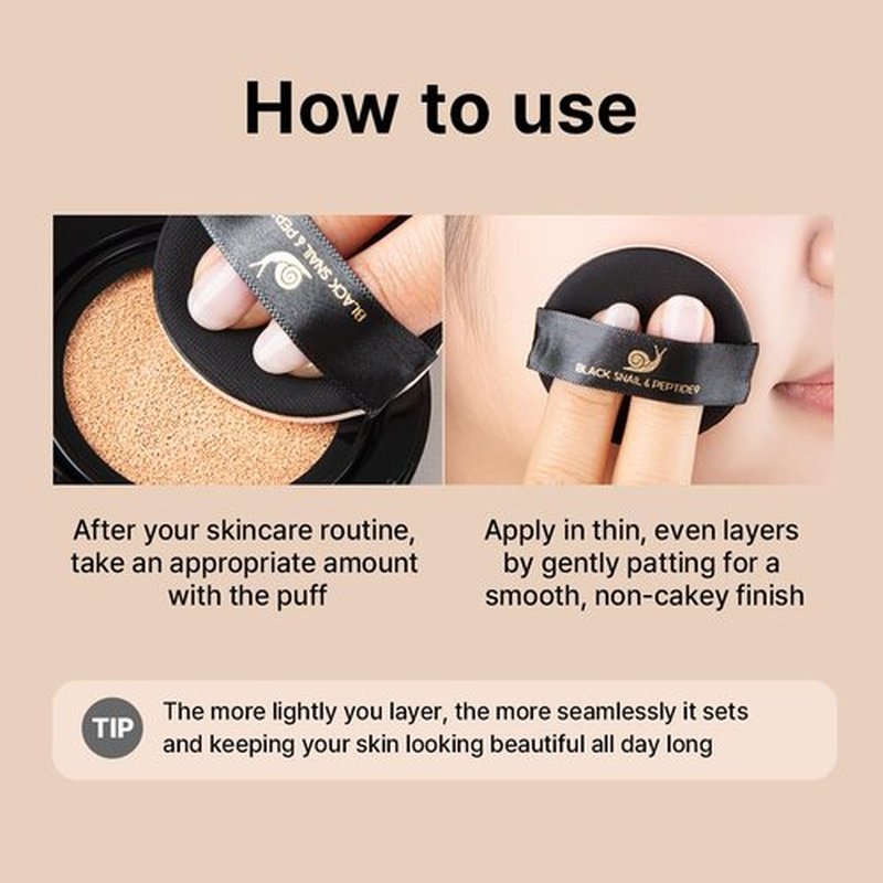 Farmstay Black Snail & Peptide 9 Perfect Cushion Foundation | Full Coverage, Lightweight, Skin-Fit, Smooth Radiant Finish, Korean Cushion Foundation (#21 Light Beige, 0.53 Fl Oz)