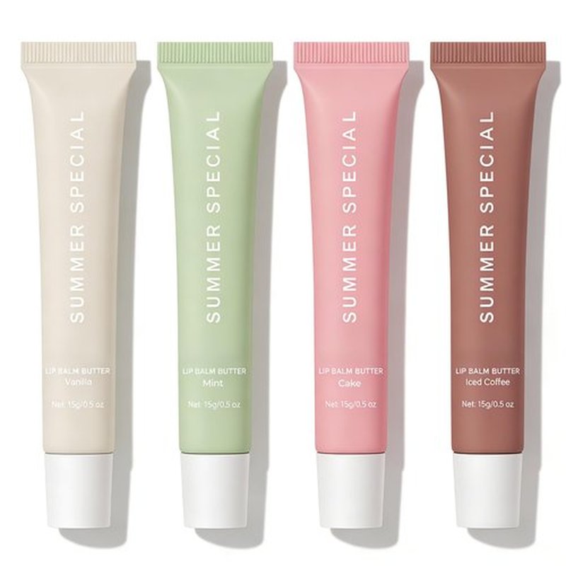 4 PCS Summer Special Lip Balm Butter, Hydrating, Nourishing Lip Gloss with Shea Butter & Olive Oil, Sheer Tinted Shine, Instant Moisture & Soothing Dry Lips (Pack of 4)