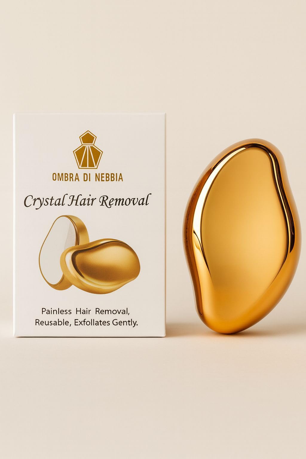 Ombra Di Nebbia Gold Crystal Hair Eraser: Reusable Nano-Glass Hair Remover & Exfoliator for Smooth Skin - Painless Hair Removal Tool for Men & Women, Ideal for Leg & Body Hair Removal