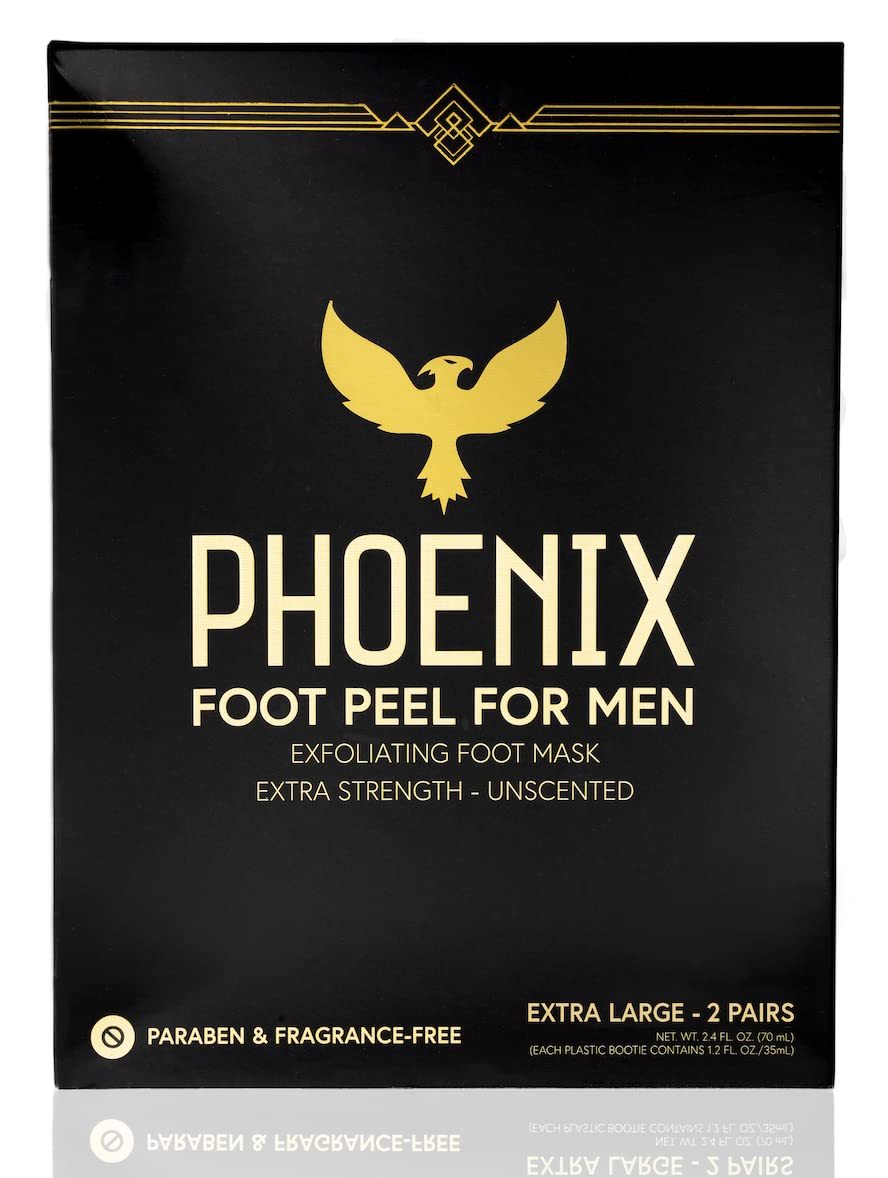 (Pack of 2) Phoenix Foot Peel for Men - Extra Large - Extra Strength - Exfoliating Dry Feet Treatment - Callus Remover - Unscented - Paraben and Fragrance Free
