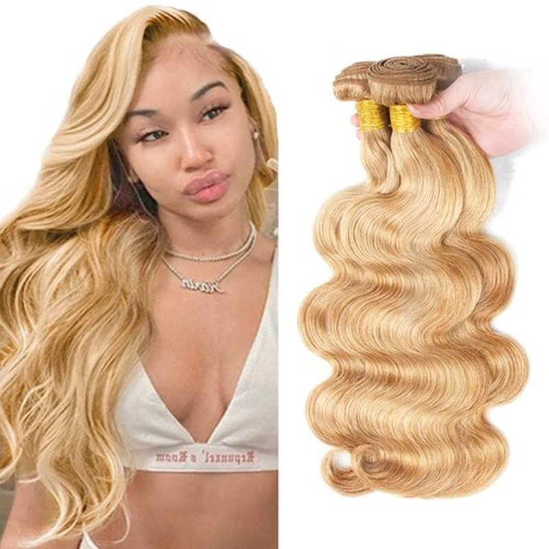 P27/613 Highlight Blonde Bundles Body Wave Bundles Human Hair 24 24 24 Inch Unprocessed Brazilian Virgin Weave Hairs Honey Blonde 3 Bundle 50 Gram Per Bundle Human Hair Extensions