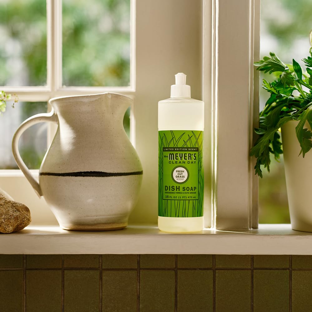 Mrs. MEYER'S CLEAN DAY Liquid Dish Soap, Fresh Cut Grass Scent, 16 Fl Oz Bottle - 3 Pack