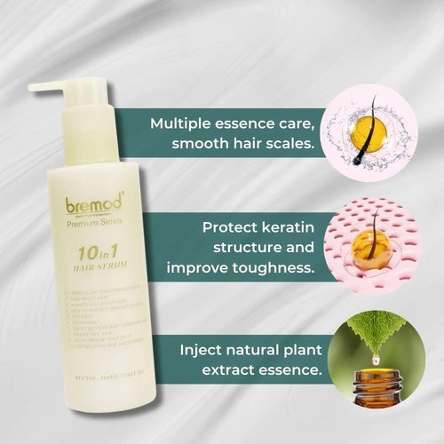 Bremod Performance 10 in 1 Hair Serum-Anti Frizz Control Hair Oil-Repair Treatment Moisturize Deeply Nourish Repair Dry Damaged Hair 7.1Fl oz