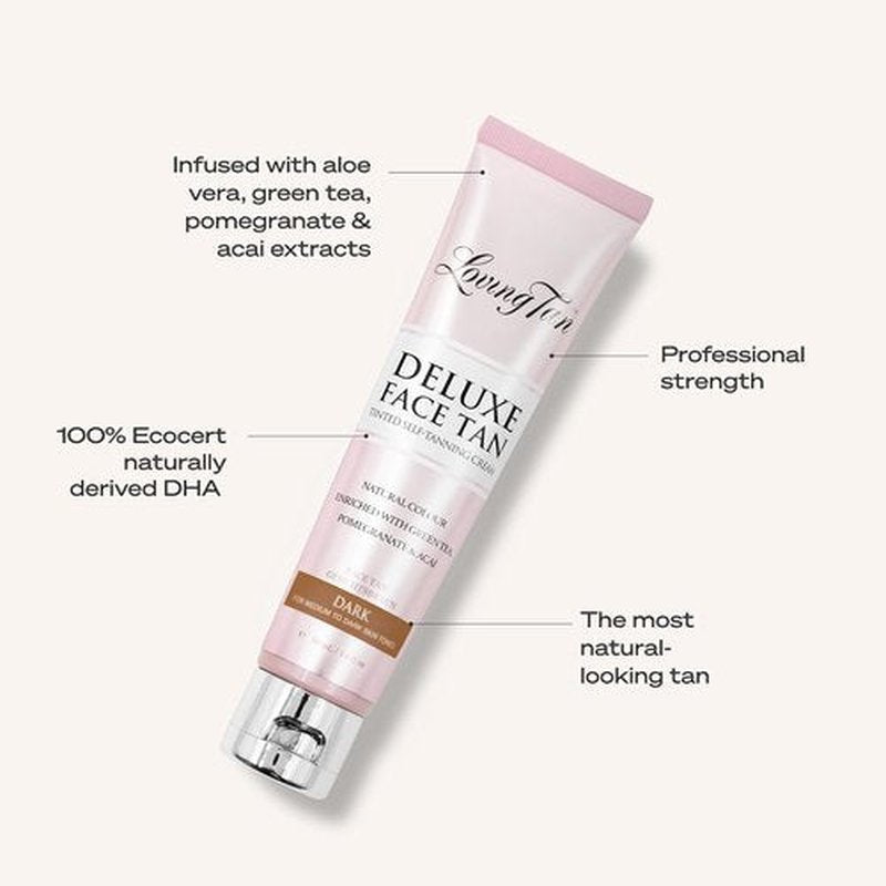 Loving Tan Deluxe Face Self Tanner - Dark, Streak-Free, Professional Quality | 1.6 Fl Oz, Cruelty-Free