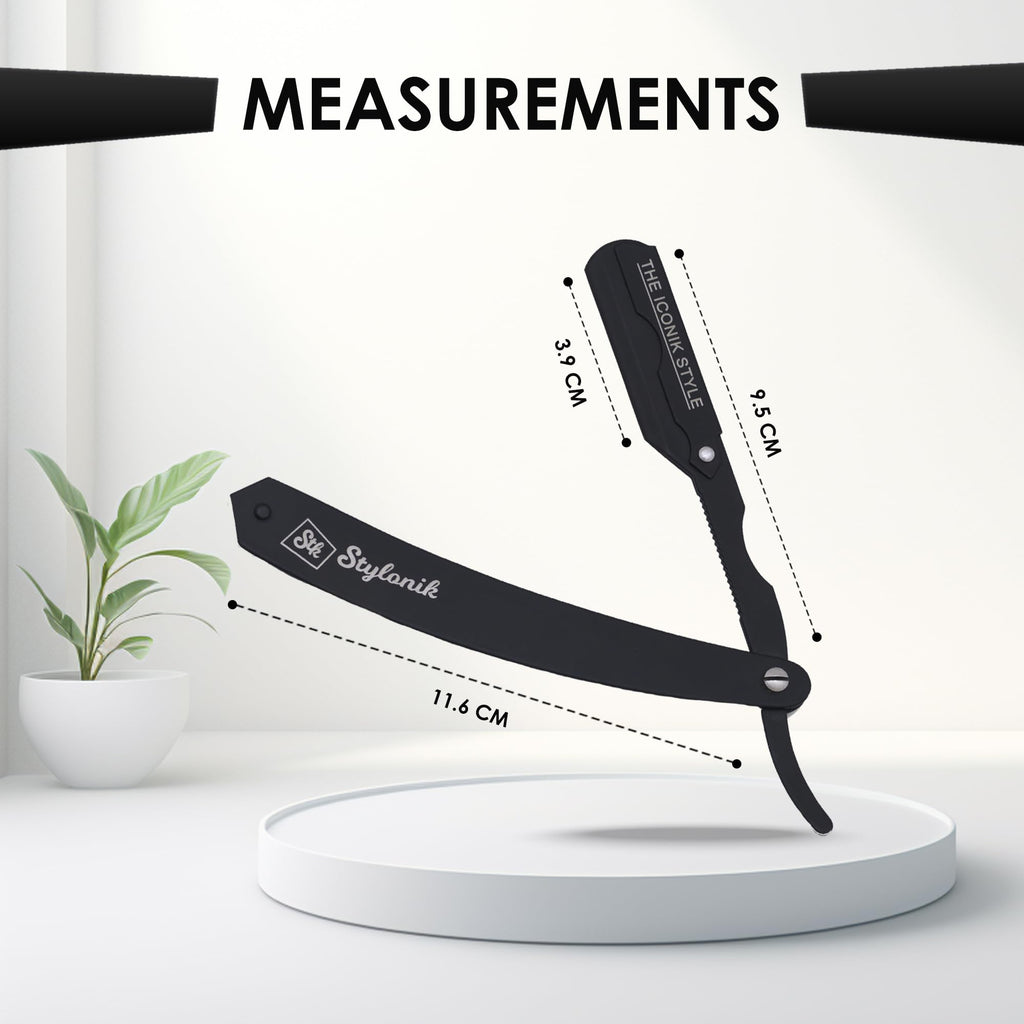 Stylonik Professional Straight Edge Barber Razor – 60 Single/30 Double-Sided Stainless Steel Blades for Men & Women, with Leather Case (Matt)
