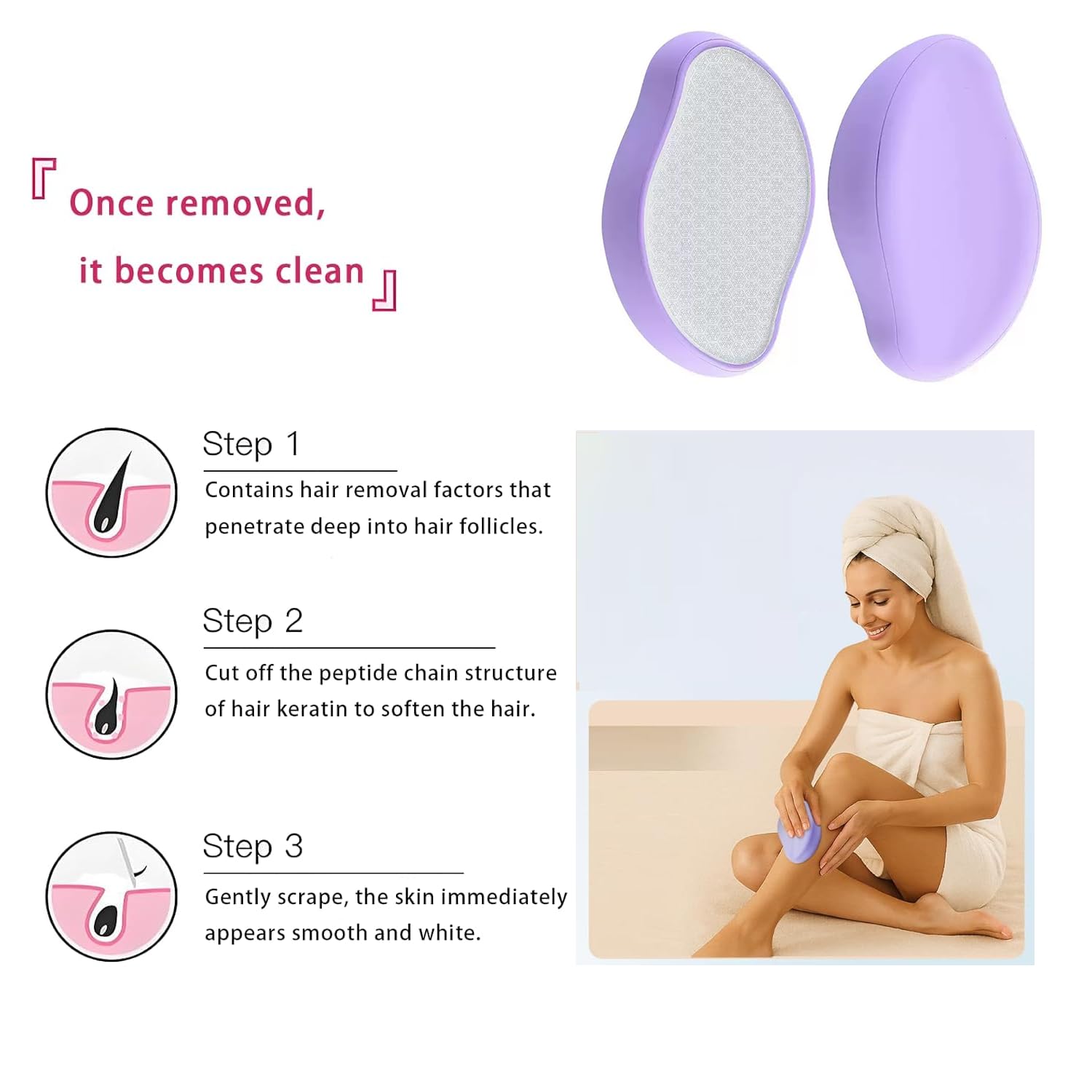 Premium Crystal Hair Eraser,Painless Exfoliation Hair Removal Epilator,Nano Glass Hair Remover for Women,Natural Gentle and Efficient Shaver Trimmer on Leg Arm (1, Crescent-Pruple)