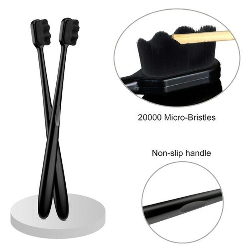 Patelai 8 Pcs Micro Nano Toothbrush Set - 20,000 Extra Soft Charcoal Bristles for Sensitive Teeth | Black