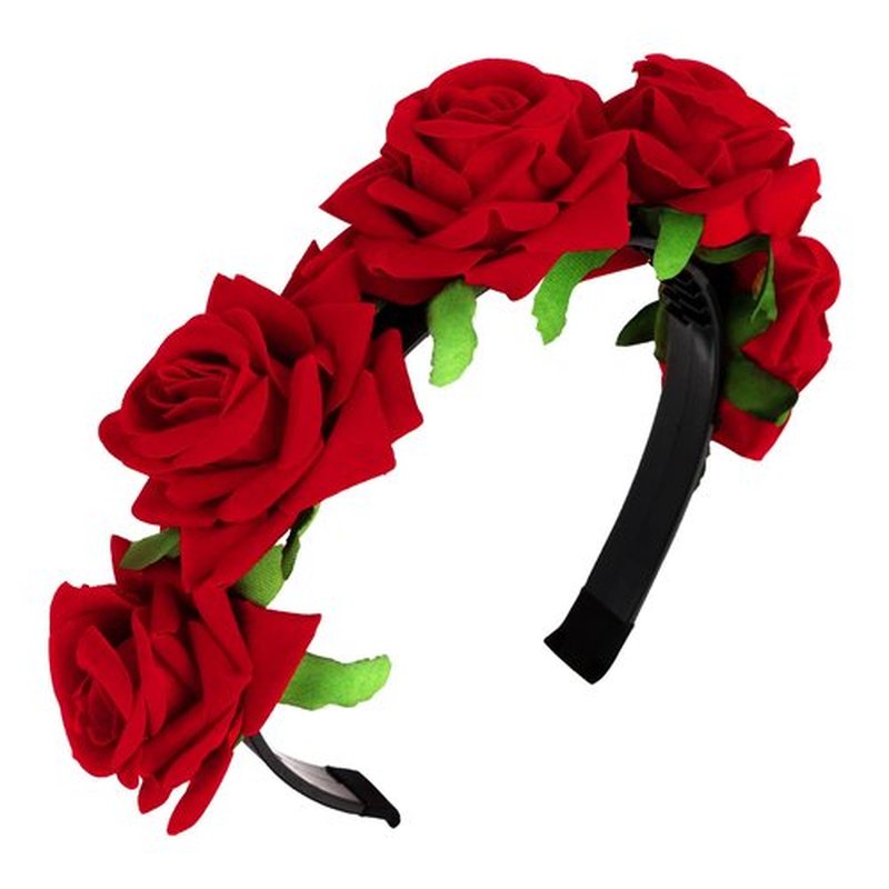 BAHABY Rose Flower Headbands for Women Floral Headband Mexican Flower Crown Headpiece for Halloween, Day of The Dead, Prom