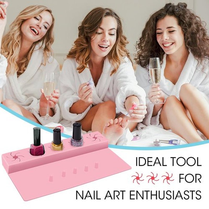 Mydrissu Nail Polish Holder,Silicone Hand Rest Mat Fingernail Painting Tools 2 in 1 Art Accessories Organizer Case Set with Anti-Spill Bottle Stand and Finger Separators for Pedicure Manicure(Pink)