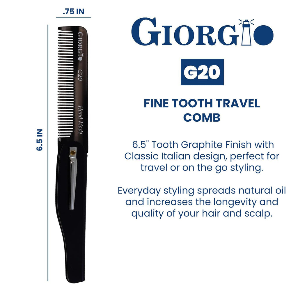 Giorgio G20G Fine Tooth Folding Mustache and Beard Comb - Small Pocket Comb for Everyday Hair Care and Styling - Sawcut and Hand Polished (Black Graphite)