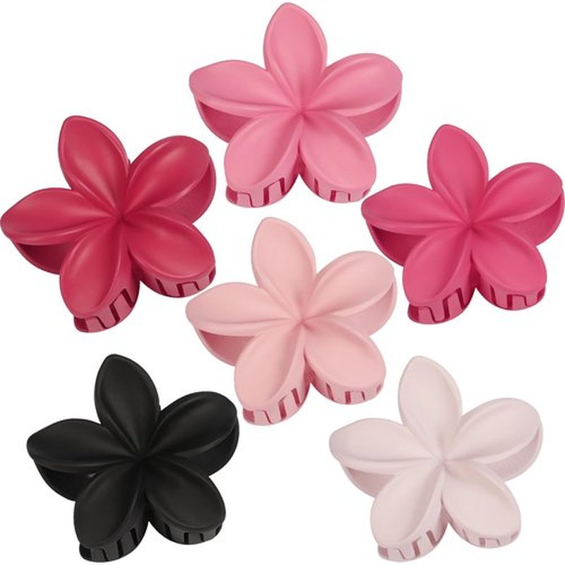 Sisiaipu Flower Hair Clips for Women 6 Pcs Hawaiian Large Claw Clips Plumeria Medium Hair Claw Clips for Thick Thin Hair Hibiscus Tropical Beach Hair Accessories for Women Girls and Girls (Pink)
