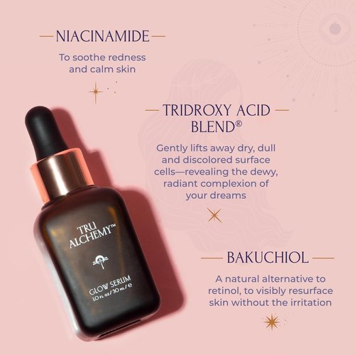 Tru Alchemy Vitamin C Glow Serum - Hydrating Anti-Aging Face Serum with Bakuchiol & Glycolic Acid, 1 fl oz