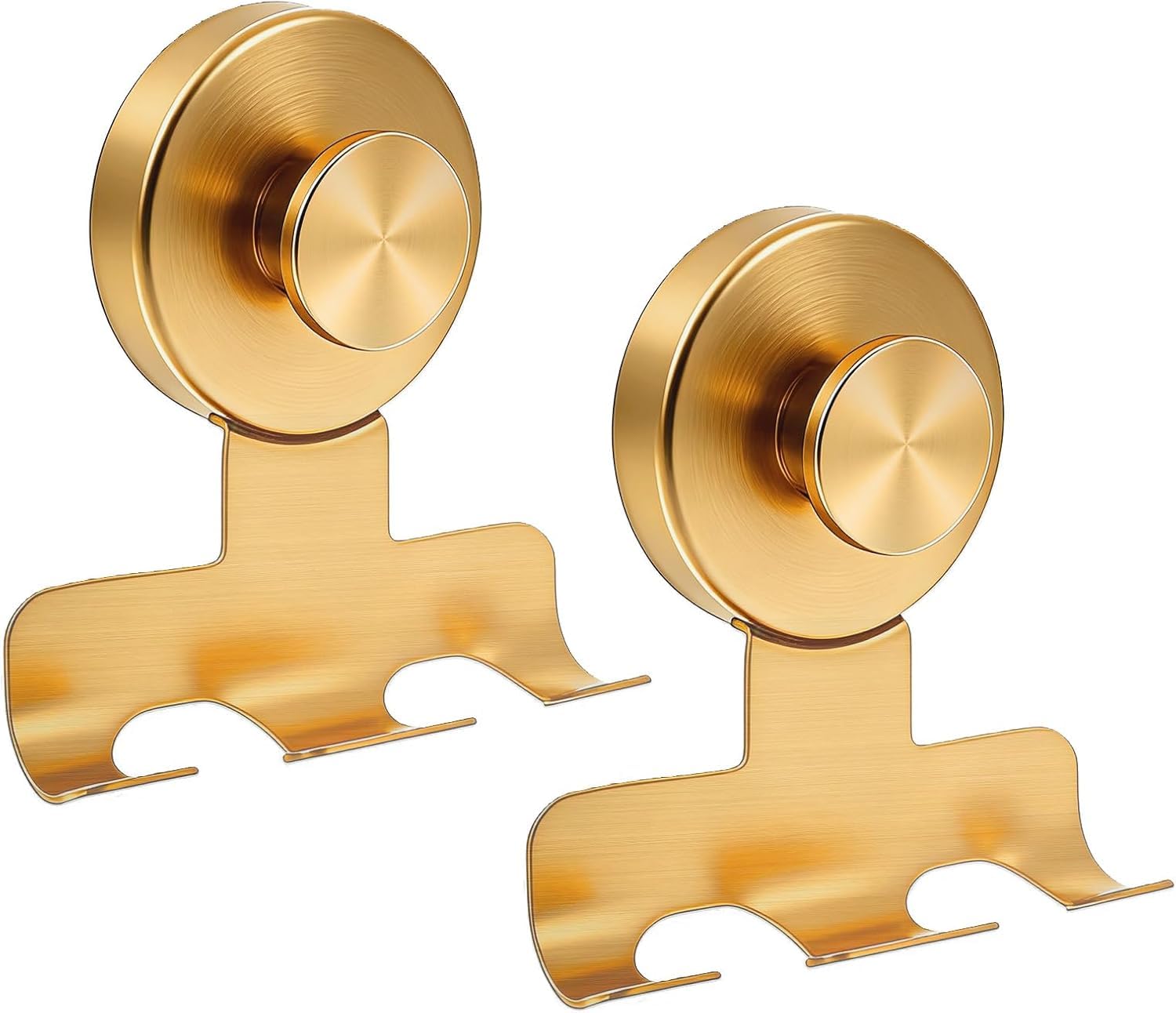IGDALAR Suction Cup Razor Holder, 2 Pack Steel Wall Mount, No-Drill Bathroom Storage with 15 lbs Capacity, Modern Twist Lock Design for Shower Razors, Towels and Loofahs (Glod)