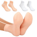 Silicone Moisturizing Socks for Dry Cracked Feet - 2 Pairs, XL Long Size, Non-Slip Heel Socks for Women and Men - High Stretch Foot Care Pedicure - White & Beige