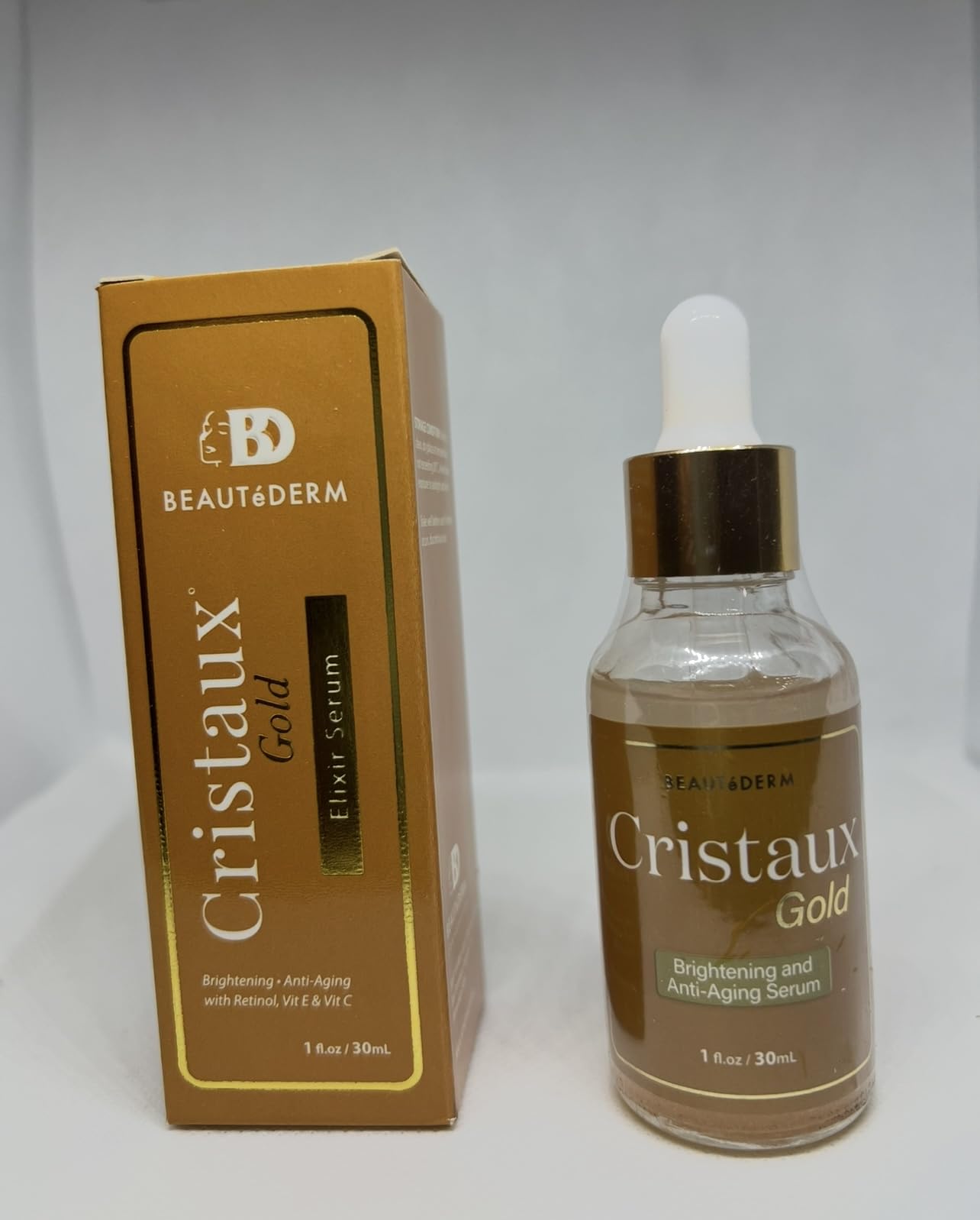 BEAUTéDERM Cristaux Gold Brightening Anti-Aging Serum, 1 fl oz, with Retinol and Vitamins E & C