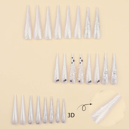 Extra Long Press on Nails Stiletto Fake Nails Long False Nails Almond Shape Glue on Nails with 3D Swirl and Butterfly Designs Acrylic Nails Stick on Nails for Women and Girls 24 Pcs