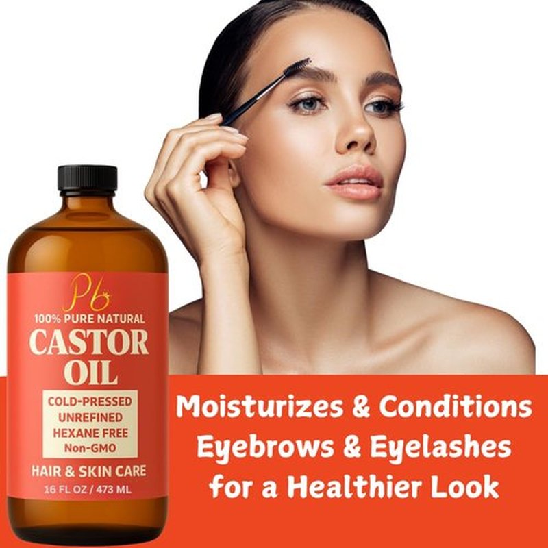 Pomberries Castor Oil 16 fl oz Glass Bottle | 100% Pure, Cold-Pressed & Unrefined, Hexane-Free Castor Oil for Hair & Scalp, Lashes & Brows, Skin & Body | Aceite de Ricino 100 Puro y Natural