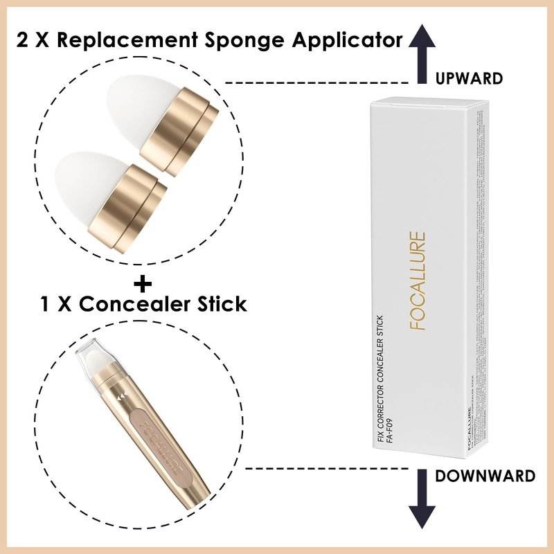 FOCALLURE FIX CORRECTOR Concealer Stick, Full Coverage Concealer Makeup, Color Corrector for Dark Circles, Including Replaceable Applicator, YL01 CREME