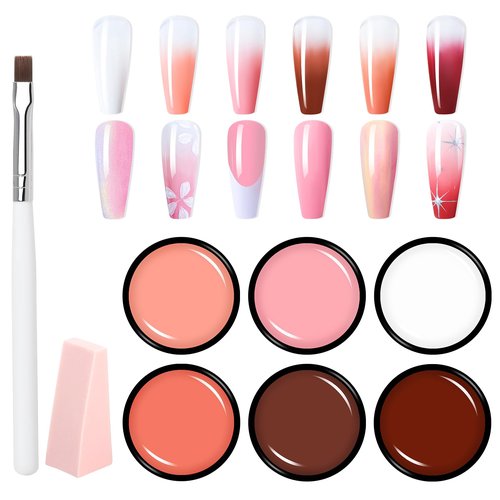 Makartt Ombre Gel Nail Polish Kit: 6 Colors Gradient Blush Effect, Upgrade Pat Painting Gel with Nail Sponge & Drawing Brush for Ombre Winter Manicure White Pink Brown Nude