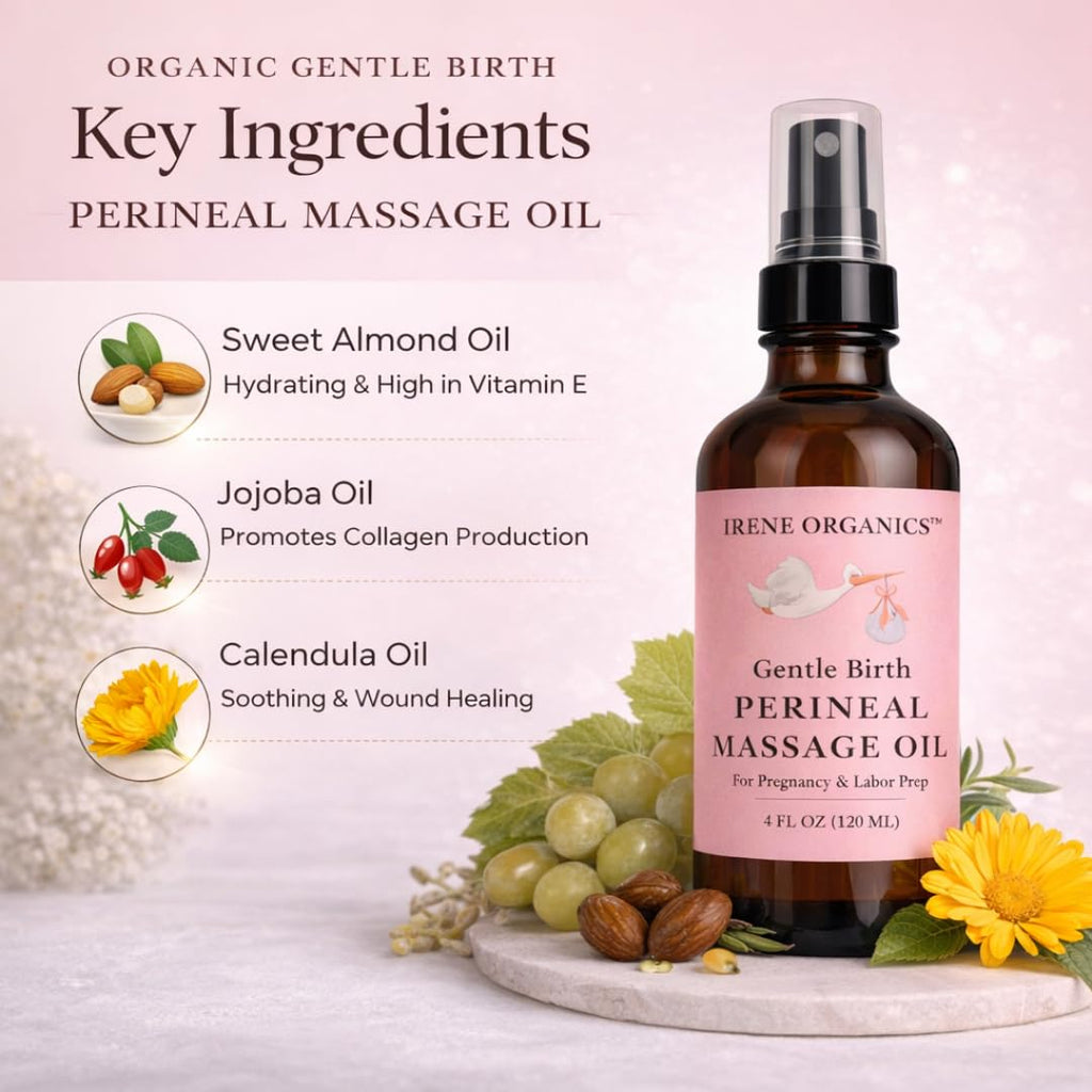 Organic Perineal Massage Oil Spray by Irene Organics for Pregnancy and Postpartum - Prevention for Perineum Tearing, All Natural, Pregnancy Third Trimester Must Haves for Childbirth