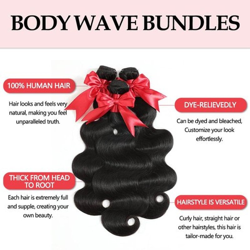 12A Body Wave Bundles Human Hair 20 22 24 Inch 100% Unprocessed Virgin Brazilian Body Wave 3 Bundles Human Hair Weave Natural Black for Women Full And Thick